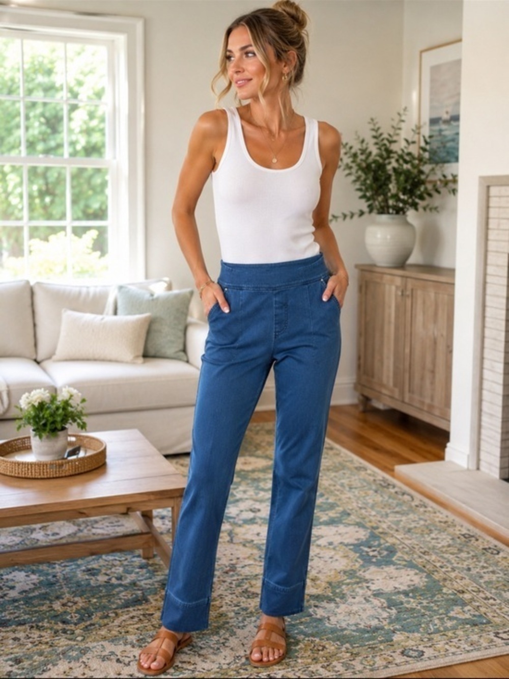 FDJ French Dressing Jeans Blue Pull-On Straight Leg Pants Size medium